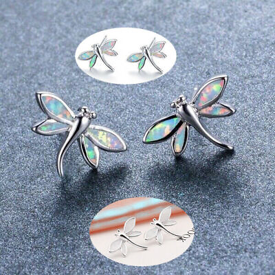 #ad Dragonfly Women Fire Cute Opal Silver Plated Jewelry Stud Wedding Earrings White $6.83