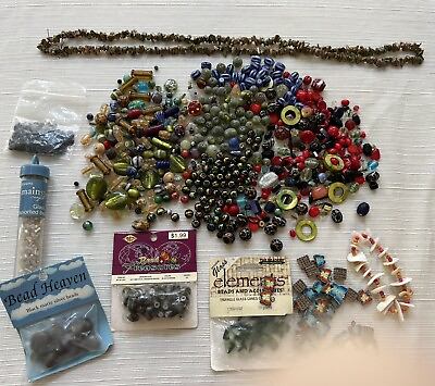 #ad Lot Of Bead Loose Mixed Lot Glass Plastic Stone Vintage Modern 1.9 Lbs $24.99