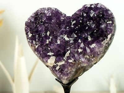 #ad Deep Purple AAA Amethyst Heart with Crystal Calcite Inclusions on Agate Matrix $295.00