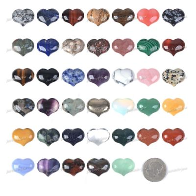 #ad 25mm Rock Gemstone Healing Crystal 1 inch Mini Puffy LOVE Heart Pocket Stone $7.99