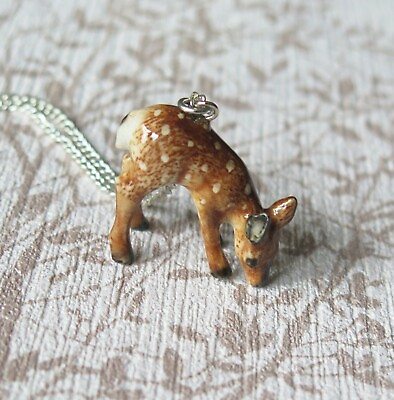 #ad Baby Deer Porcelain Pendant Necklace Lucky Spiritual Animal Mothers Day Gift GBP 19.99