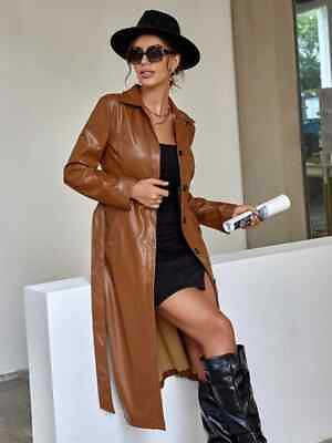 #ad Handmade Brown Original Lambskin Leather Long Coat Stylish Fashionable Formal $165.00