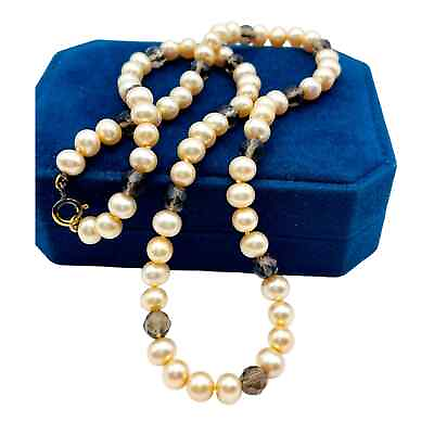 #ad Faceted Smoky Quartz 6mm Cultured Pearls Beaded 18quot; Necklace 14K GF Clasp $39.00