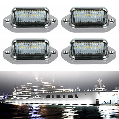 #ad 4Pcs Marine Boat RV LED Deck Courtesy Lights Waterproof White Stern Transom Lamp $12.92