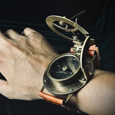 #ad Steampunk Wrist Brass Compass amp; Sundial Watch Handmade Collectible Nautical Gift $25.50