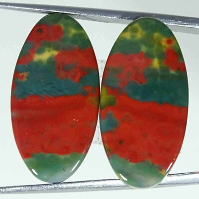 #ad 20.80 Cts African Bloodstone Loose Gemstone Oval Cabochon Pair Natural 12x23x4mm $6.99