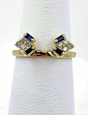 #ad 2Ct Blue Sapphire Lab Created Engagement Guard Ring 14K Yellow Gold Plated $115.90