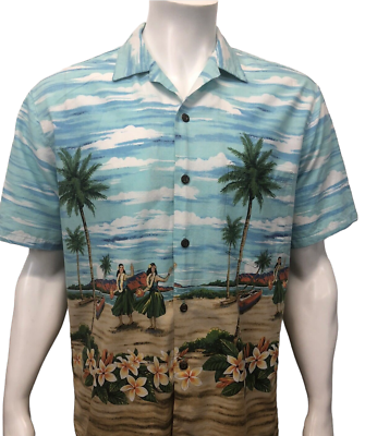 #ad True Hawaiian “Two Palms” Hula Girls Beach Palm Trees Theme Made Hawaii USA LG $22.99