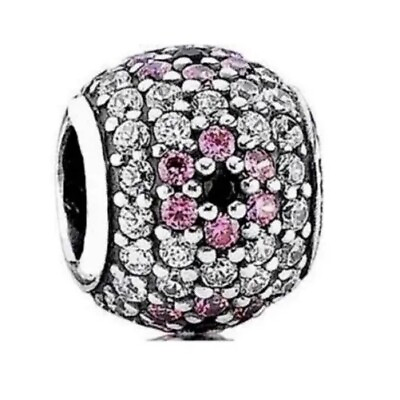 #ad New Pandora Shimmering Blossom Charm Black Pink Pave Flower CZ Bead RETIRED $40.01