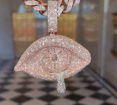 #ad Round Simulated Diamond Men#x27;s Custom Eye Charm Pendent 14k Rose Gold Plated $321.99