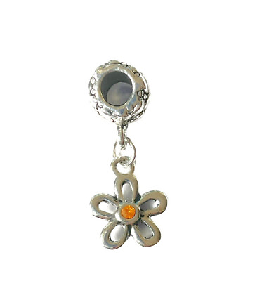 #ad Yellow Rhinestone Flower Dangle Charm Bead European Big Hole Jewelry Making DIY $2.99