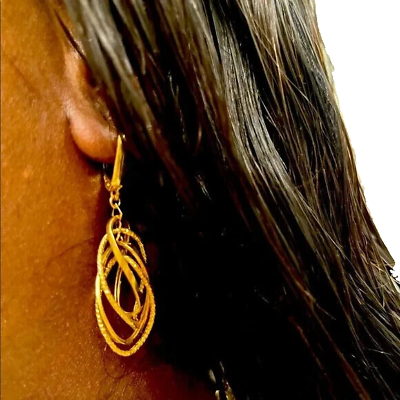 #ad Diamond Cut Interlocking Multi Layer Dangle Drop Earrings REAL 14K Yellow Gold $449.75
