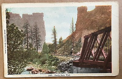 #ad Castle Gate Utah Railroad Track Bridge Vintage Postcard c1920 $8.98