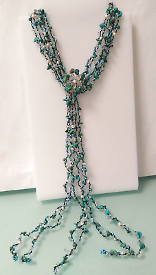 #ad Turquoise freshwater Pearl Multi Strand Tie Style Semiprecious Stone Necklace AU $79.00