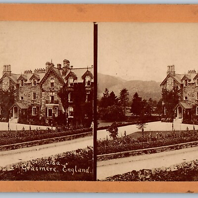 #ad c1890s Grasmere England Prince of Wales Lake Hotel Real Photo Stereoview UK V40 $16.25