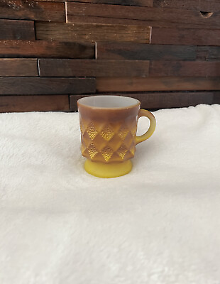#ad Vintage Yellow Anchor Hocking Fire King Kimberly Diamond Pattern Coffee Mug Cup $8.00