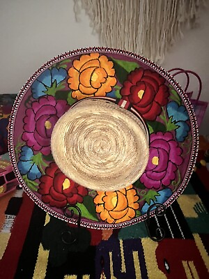 #ad Sombrero Artesanal Con Bordado Mexican Hat With Embroidery Colorful Flowers NEW $50.00