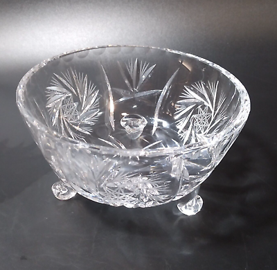 #ad American Cut Pinwheel American Brilliant Clear Cut Crystal 3 Footed 5.5in Bowl $38.00