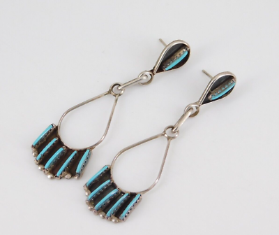 #ad Vintage Southwestern Sterling Silver Needle Point Turquoise Earrings $49.99