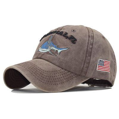 #ad New Washed Embroidered Shark Baseball Cap For Men 2020 Hat Summer Trucker Hats $8.99
