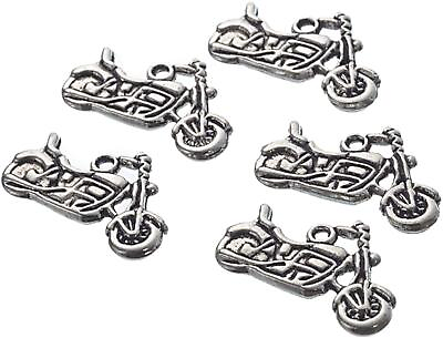 #ad 30Pcs Silver Tone Motorcycle Charms Pendants 24x14mm $20.62