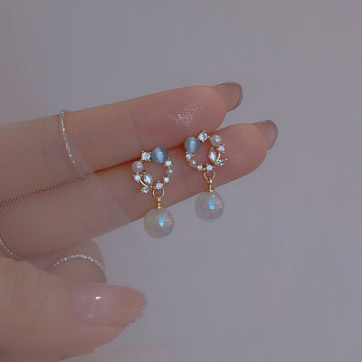 #ad High Grade Blue Opal Fairy Fish Ji Pearl Stud Earrings AU $23.76