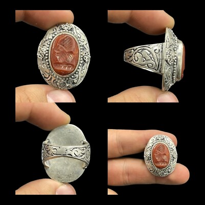 #ad Beautiful Ancient Natural Agate intaglio Stone Solid Silver Unique Ring $85.00
