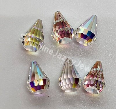 #ad 6pc Swarovski Crystal Clear AB 10mm Cone 4848 Fancy Stone; Vintage Rhinestone $8.50