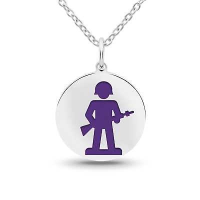 #ad Tokemoti 925 Sterling Silver Soldier Purple Enamel Pendant Necklace $24.95
