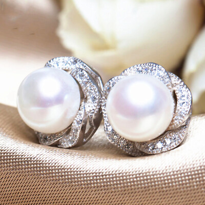 #ad Wedding Stud Earring Adorable White Pearl Jewelry Women 925 Silver Earring C $2.54