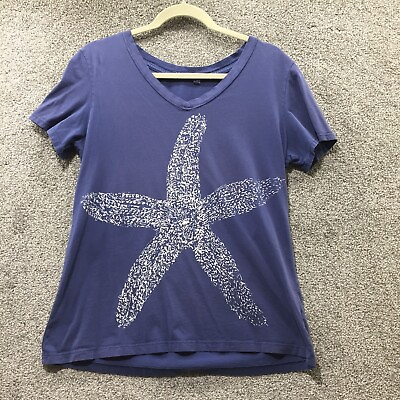 #ad Fresh Produce T Shirt Top Women S Blue Casual V Neck Starfish Cotton USA Made $12.63