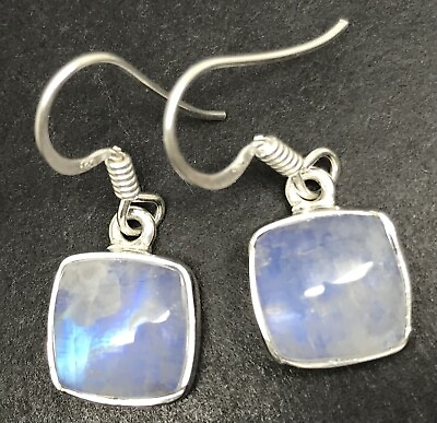 #ad Blue rainbow moonstone cushion drop earrings solid Sterling silver 10mm box GBP 26.99