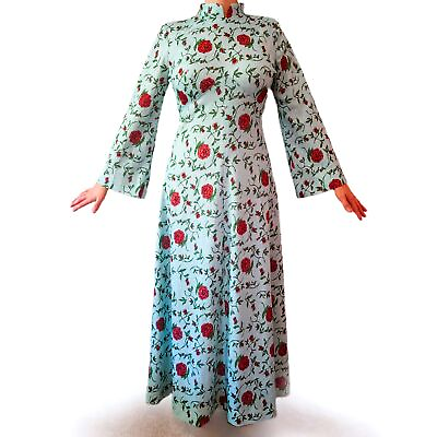 #ad Handmade Vintage 70s Dress Bell Sleeve Size Medium Large Floral Maxi Cottagecore $156.99