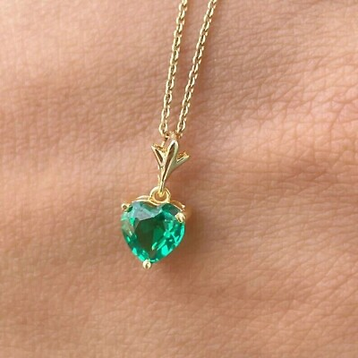 #ad Heart Simulated Emerald Women#x27;s Delicate Heart Pendant In 14k Yellow Gold Plated $146.49