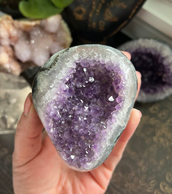 #ad Raw Amethyst Uruguay Crystal Cluster Geode Palm Stone Natural Purple Decor A17 $33.75