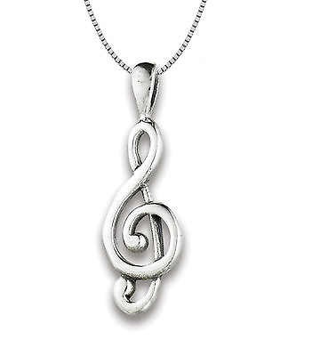 #ad Solid 925 Sterling Silver Music Treble Clef Note Necklace Chain Gift $14.50