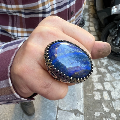 #ad Silver Lapis Lazuli Ring Ottoman Style Large Tulip Lapis Ring Blue Ring $185.00