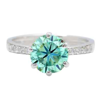 #ad 14KT White Gold 1.85Ct 100% Natural Bluish Green amp; White Diamond Solitaire Ring $1444.76