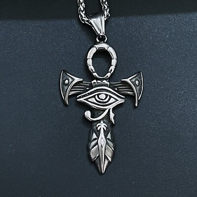 #ad Ank w Eye of Horus Stainless Steel Ancient Egyptian Silver Occult Pendant $25.00