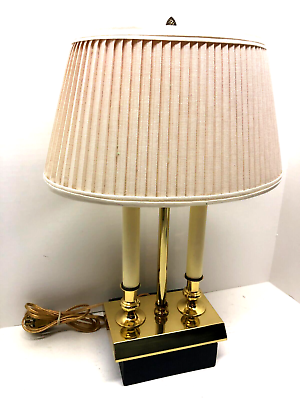 #ad Brass Heyco Lamp w Pleated Shade Two Bulb Great Condition Mid Century Vintage $34.50