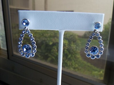 Givenchy Chandelier Earrings Tear Drop Dangle Sky Blue Swarvoski Silver Tone $27.99