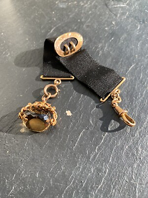#ad Antique 9ct Yellow Gold Buckle Grosgrain Bracelet amp; Dogclip And Citrine Fob Seal GBP 400.00