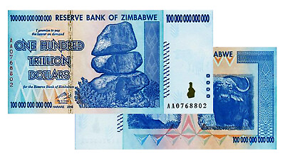 #ad 100 Trillion Zimbabwe Banknotes 2008 AA Series Uncirculated With COA P 91 $172.51