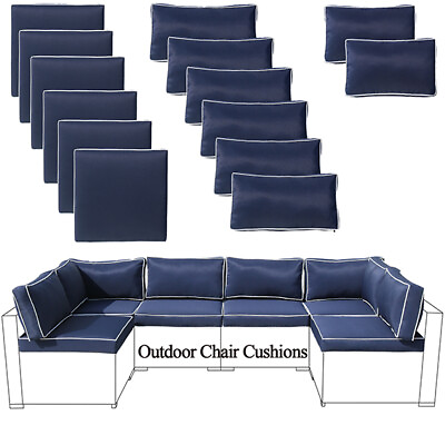 #ad 14 PCs Outdoor Patio Furniture Chair Cushions Set Replacement Blue Sofa Insert $263.99