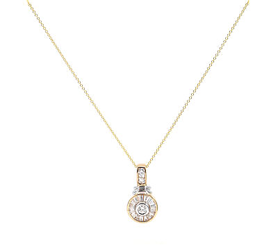 #ad 0.75ctw Round and Baguette Diamond Pendant Necklace in 14K $725.00