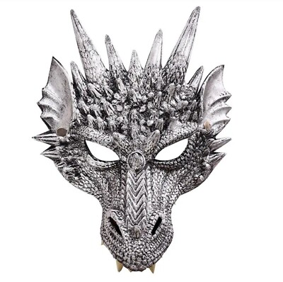 #ad Dragon Face Silver Cosplay Costume Mask with elastic Strap $19.99