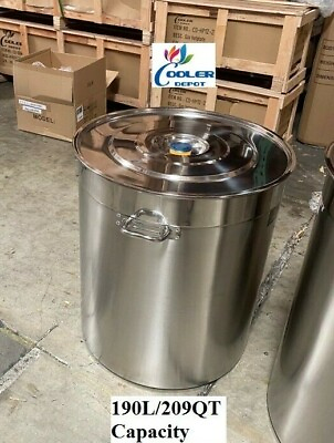 #ad New Large 209 Quart Polished Stainless Steel Stock Pot Brewing Kettle with Lid $626.55