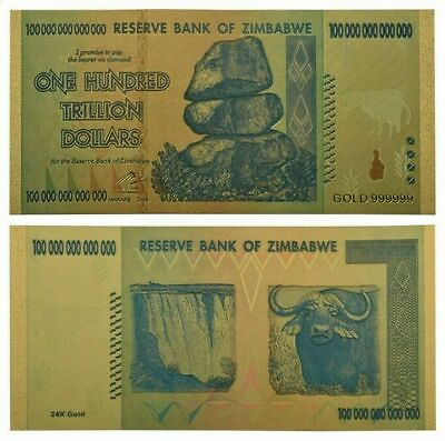 #ad Zimbabwe $100 Trillion Dollars Gold Banknote RARE Novelty Item Fast FREE Ship $2.99