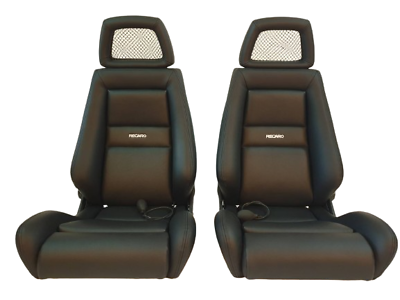 #ad PAIR OF Used AUTHENTIC RECARO LX BLACK Leather Knee bolster Net Headrest seats $2750.00