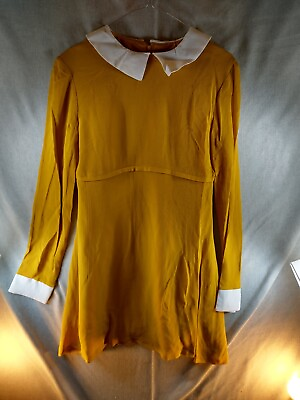 #ad Pop England Dress Women#x27;s Medium M Size 2 Mustard Yellow Velma Rayon NWOT GBP 13.99